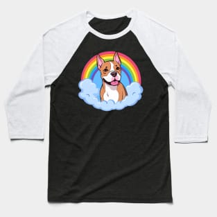 Cute American Staffordshire Terrier Amstaff Rainbow Cloud Baseball T-Shirt